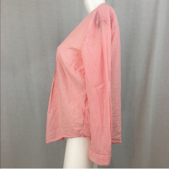 SOLD Large BLL NY Collarless Pleated Button Up Top - Picture 6 of 8